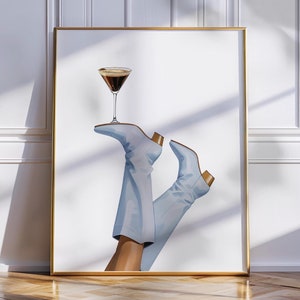 Blue Cowgirl Espresso Martini Print, Coastal Coquette Poster, Preppy Western Print, Bottoms Up, Rodeo Poster, Cowgirl Boots