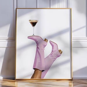 Cowgirl Espresso Print, Coastal Cowgirl Wall Art, Coquette Poster, Espresso Martini Print, Preppy Western Print, Bottoms up, Cowgirl Boots
