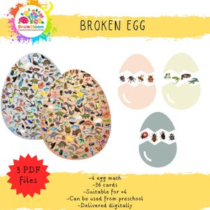 Preschool Game, Printable Matching Game for Kids: Broken Egg