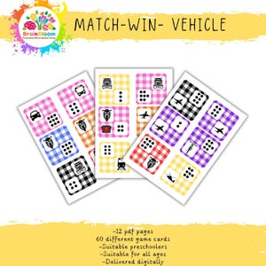 Early Education Fun: Printable Digital Card Game, Match & Win Vehicle Game