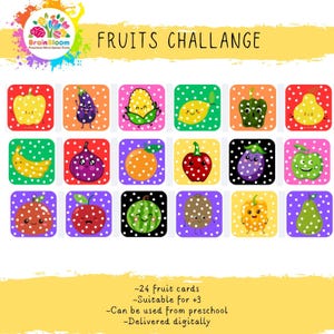 Colorful Fruit Pom-Pom Activity - Number ,Color Matching Game for Toddlers & Preschoolers - Fine Motor Skills Development