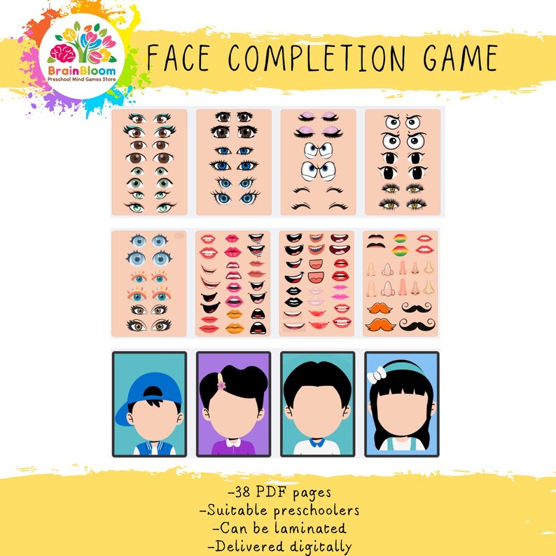 Funny Face Completion Game – Printable Matching Activity for Kids ...