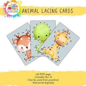 Animal Lacing Cards – Printable Threading Activity for Kids – Fine Motor Skills & Concentration Game – Fun Preschool Learning Printable