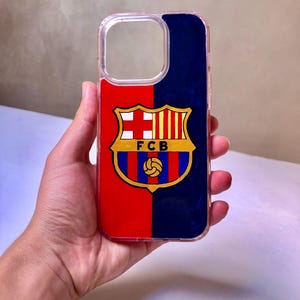 Handbemalte Handyhülle mit Barcelona Logo, Einzigartiges Fußball Fan Geschenk, iPhone & Android Hülle