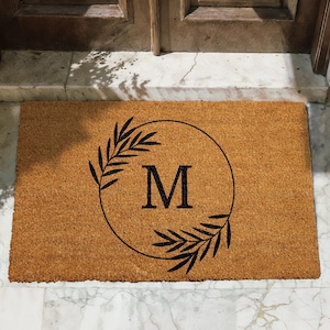 Personalized Natural Coir Monogram Doormat, Custom Family Name Welcome Mat