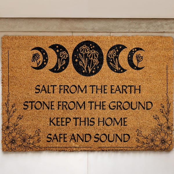 Salt From The Earth Doormat, Witchy Welcome Mat, Home Protection Spell Decor, Floral Lunar Cycle Porch Rug, Spiritual Housewarming Gift