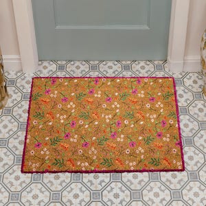 Wildflower Pattern Welcome Mat, Boho Floral Doormat, Spring Blossom Home Decor, Colorful Flowers Front Porch Coir Mat, Charming Entrance Rug