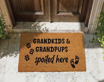 Grandkids and Grandpups Spoiled Here Doormat, Grandparents Welcome Mat, Dog Lover Grandparent Housewarming Gift, Nana & Papa Gifts