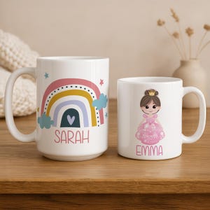 Personalized Kids Name Mug, Kid&#39;s Birthday Party Favors, Custom Children&#39;s Gift, Rainbow Princess Dinosaur Astronaut Taxi Designs Cup