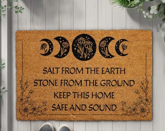 Salt From The Earth Doormat, Witchy Welcome Mat, Home Protection Spell Decor, Floral Lunar Cycle Porch Rug, Spiritual Housewarming Gift