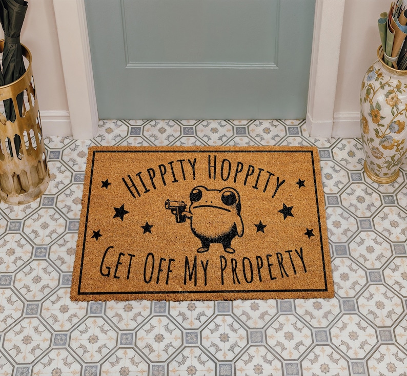 Hippity Hoppity Get Off My Property Doormat, Funny Frog Home Decor, Go Away Coir Mat, Outdoor Entrance Rug, Humorous Housewarming Gift