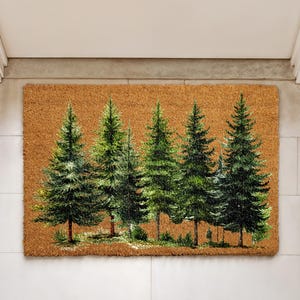 Pine Tree Forest Doormat, Christmas Tree Welcome Mat, Evergreen Woodland Xmas Decor, Nature Inspired Holiday Gift, Winter Front Porch Rug