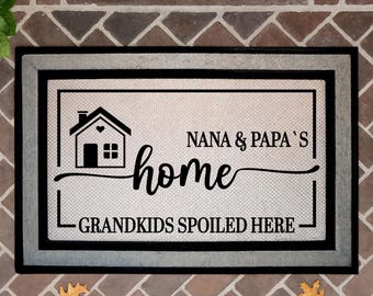 Grandkids Spoiled Here Doormat, Grandparents Welcome Mat, Grandparent Housewarming Gift, Nana & Papa's Home Entrance Rug, Front Porch Decor