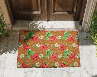 Vibrant Strawberry Doormat, Cute Fruity Door Mat, Garden Theme Welcome Mat, Summer Strawberry Entryway Rug, Farmhouse Home Decor, Rustic Rug