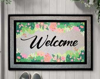 Elegant Floral Doormat, Flowers Welcome Mat, Outdoor Decorative Mat, Seasonal Front Porch Rug, Home Doorway Decor, Cozy Indoor Entryway Mat
