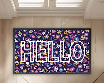 Hello Floral Doormat, Colorful Welcome Mat, Vibrant Flower Entry Mat,  Abstract Floral Welcome Mat, Wildflower Door Mat, Housewarming Gift