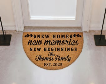 Personalized New Home Doormat, New Memories New Beginnings Door Mat, Custom Family Name Entrance Decor, Housewarming Gift