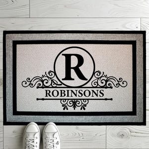 Custom Family Name Doormat, Personalized Welcome Mat, Customizable Text & Initial Option Door Mat, Unique Custom Rug, Family Last Name Mat
