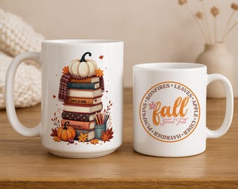 Just A Girl Who Loves Fall Ceramic Mug, Cozy Fall Theme Bookworm Gift, Fall Sweet Fall Coffee Mug, Reader Pottery Tea Cup, Autumn Vibes Gift