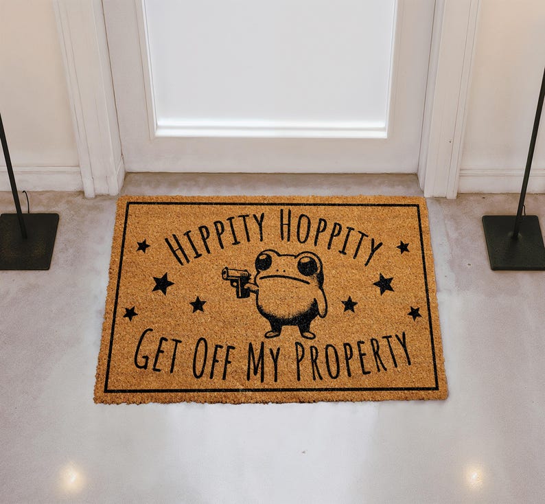 Hippity Hoppity Get Off My Property Doormat, Funny Frog Home Decor, Go Away Coir Mat, Outdoor Entrance Rug, Humorous Housewarming Gift