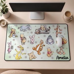 Personalized Cartoon Bear and Friends Desk Mat, Classic Storybook Mouse Pad, Hundred Acre Wood Decor