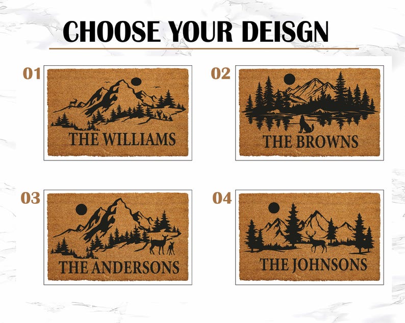Personalized Mountain Doormat, Custom Family Name Welcome Mat, Mountain & Forest Entryway Door Mat, Retro Home Decor, Outdoor Adventure Rug