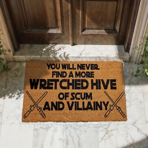 Wretched Hive Of Scum And Villainy Coco Doormat, Star Wars Fan Coir Door Mat, Movie Quote Mat, Lightsaber Floor Rug, Farmhouse Door Mat