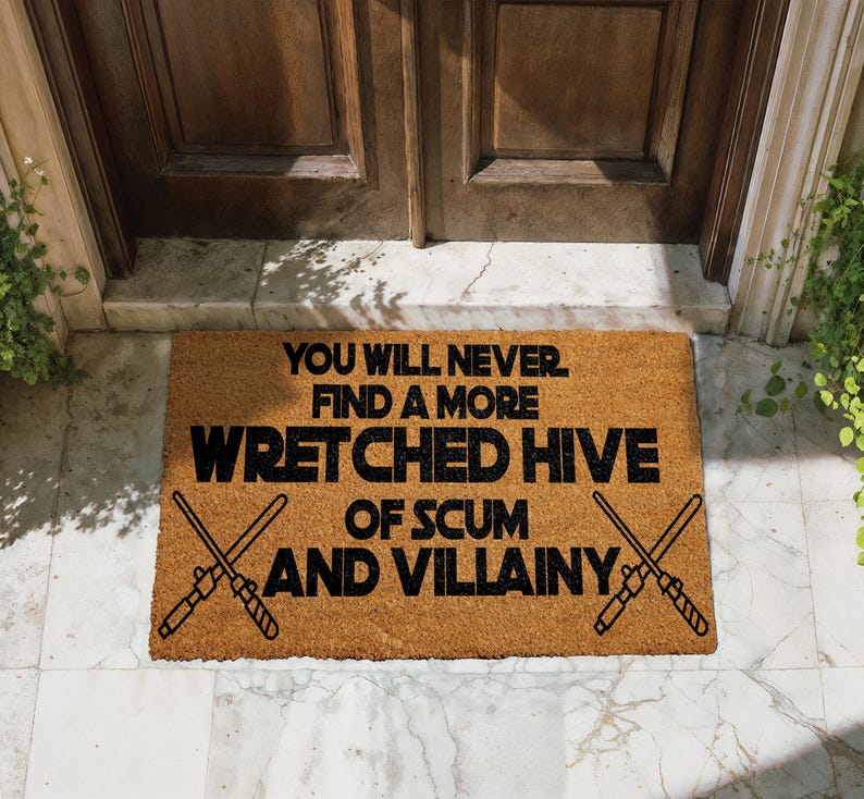 Wretched Hive Of Scum And Villainy Coco Doormat, Star Wars Fan Coir Door Mat, Movie Quote Mat, Lightsaber Floor Rug, Farmhouse Door Mat