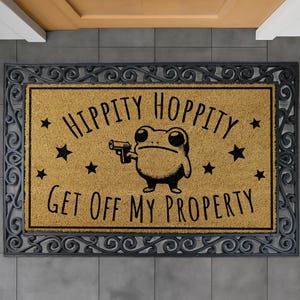 Hippity Hoppity Get Off My Property Doormat, Funny Frog Home Decor, Go Away Coir Mat, Outdoor Entrance Rug, Humorous Housewarming Gift