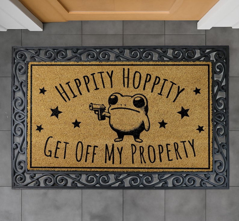 Hippity Hoppity Get Off My Property Doormat, Funny Frog Home Decor, Go Away Coir Mat, Outdoor Entrance Rug, Humorous Housewarming Gift