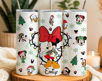 Copo personalizado de Natal do Mickey e seus amigos, copo com luzes de Natal da Disney e canudo, presentes de Natal da Disneyworld, lembrancinha perfeita para colocar na meia de Natal.