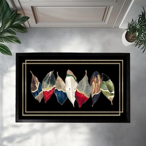 Elegant Modern Leaves Doormat, Colorful Leaf Entryway Rug, Artistic Botanical Welcome Mat, Minimalistic Indoor Outdoor Decor, New Home Gift