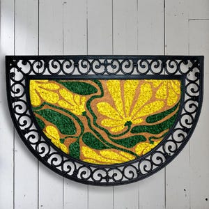 Boho Floral Coco Doormat, Abstract Flower Welcome Mat, Elegant Floor Mat, Decorative Coir Doormat, Vintage Inspired Rug, Interchangeable Mat