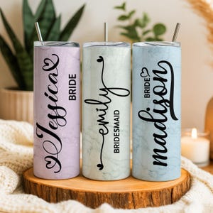 Custom Bridesmaid Tumbler, Bridal Party Gift, Personalized Bachelorette Mug, Aesthetic Wedding Drinkware, Mother of Bride Proposal Tumblers