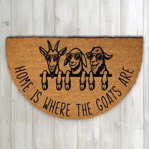 Home Is Where The Goats Are Coco Doormat, Funny Goat Door Mat, Farmhouse Goat Entry Mat, Cool Goats Welcome Mat, Outdoor Humorous Doormat