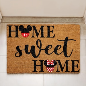 Mickey And Minnie Home Sweet Home Doormat, Disney Fan Door Mat, Mickey Ears Entry Mat, Minnie Ears Rug, Housewarming Gift, Cute Wedding Gift