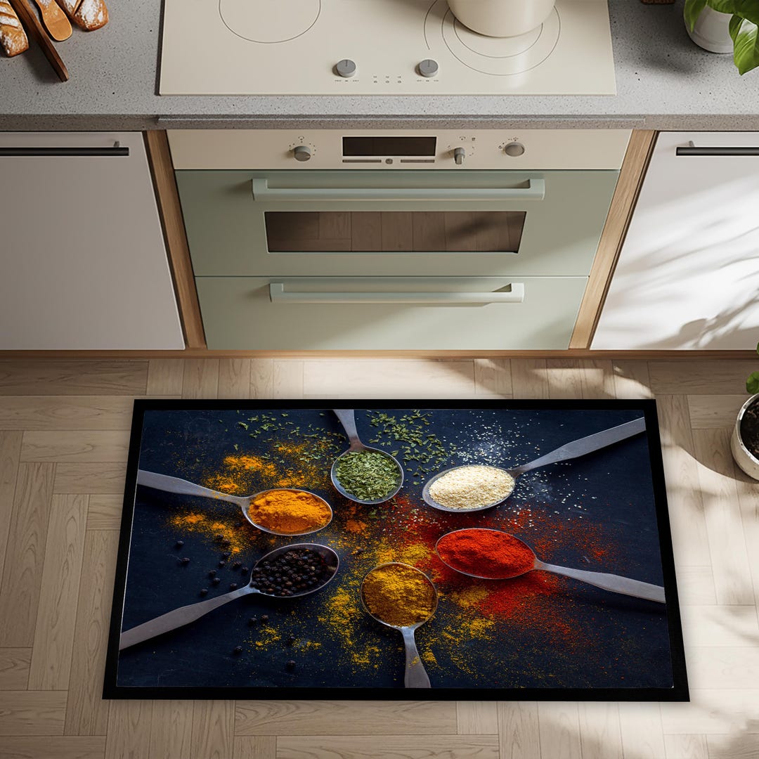 Spice Rug Spoon and Spice Print Floor Mat, Farmhouse Kitchen Rug, Chef-inspired ...