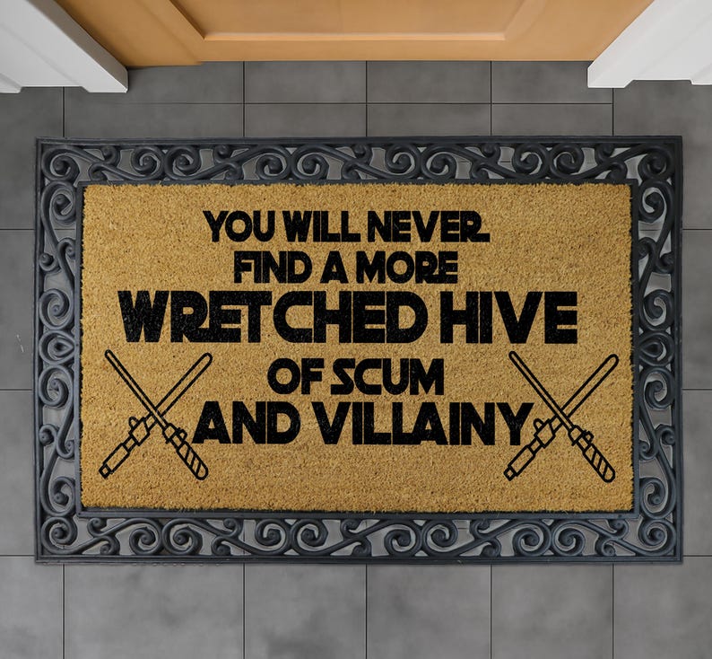 Wretched Hive Of Scum And Villainy Coco Doormat, Star Wars Fan Coir Door Mat, Movie Quote Mat, Lightsaber Floor Rug, Farmhouse Door Mat
