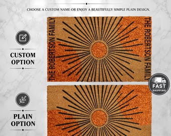 Custom Sunburst Doormat, Mid Century Welcome Mat, Modern Design Boho Entrance Rug, Front Porch Coir Decor, Housewarming Gift