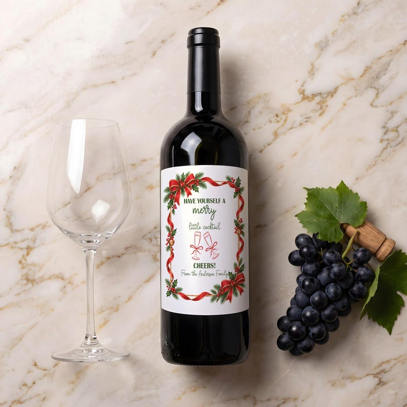 Custom Merry Little Cocktail Label, Holiday Party Drink Sticker ...