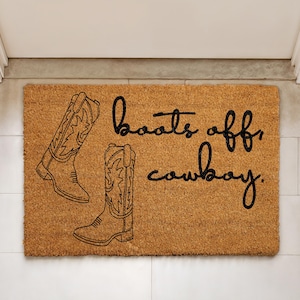 Boots Off Cowboy Doormat, Western Welcome Mat, Southern Home Decor, Ranch Outdoor Coir Mat, Country Housewarming Gift, Texas Front Porch Rug