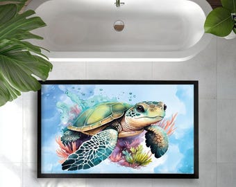 Sea Turtle Welcome Mat, Underwater Ocean Doormat, Beach House Bath Mat, Vibrant Ocean Art Rug, Colorful Aquatic Life Home Decor, Indoor Mat