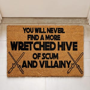 Wretched Hive Of Scum And Villainy Coco Doormat, Star Wars Fan Coir Door Mat, Movie Quote Mat, Lightsaber Floor Rug, Farmhouse Door Mat