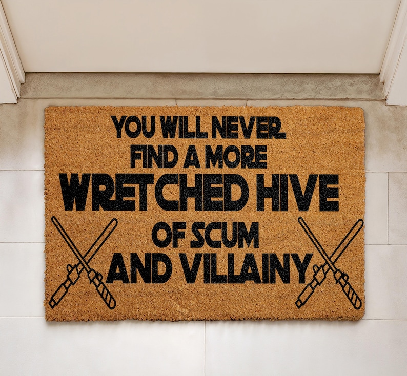 Wretched Hive Of Scum And Villainy Coco Doormat, Star Wars Fan Coir Door Mat, Movie Quote Mat, Lightsaber Floor Rug, Farmhouse Door Mat