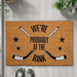 Probably At The Rink Doormat, Hockey Lover&#39;s Home Decor, Ice Hockey Fan Entrance Rug, Hockey Family Welcome Mat, Funny Housewarming Gift