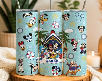 Personalized Cruise Tumbler with Straw, Cartoon Friends Family Vacation Gift, Nautical Travel Mug, Custom Trip Drinkware