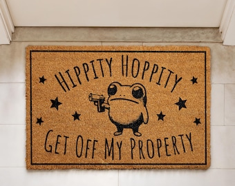 Hippity Hoppity Get Off My Property Doormat, Funny Frog Home Decor, Go Away Coir Mat, Outdoor Entrance Rug, Humorous Housewarming Gift