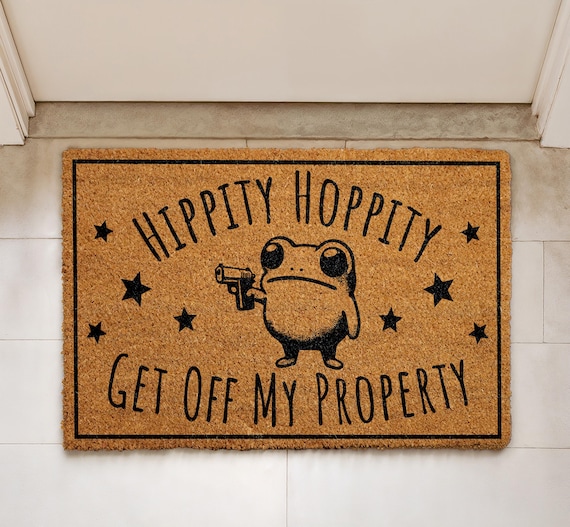 Hippity Hoppity Get Off My Property Doormat, Funny Frog Home Decor, Go Away Coir Mat, Outdoor Entrance Rug, Humorous Housewarming Gift