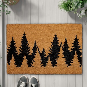 Treeline Doormat, Forest Welcome Mat, Pine Tree Silhouette Coir Mat, Rustic Cabin Decor, Nature  Lover Gift, Woodland Landscape Porch Rug