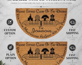 Please Stand Clear Of The Doors Doormat, Monorail Welcome Mat, Theme Park Fans Home Entrance Decor, Castle Style Housewarming Gift